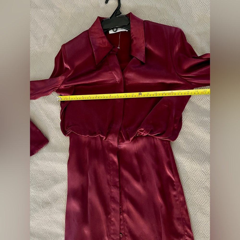 Astr The Label Ruth Burgundy Satin Shirt Dress size small - Picture 10 of 14